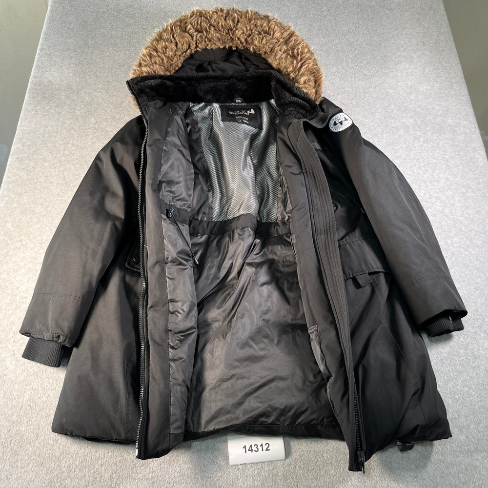 Arctic Expedition Parka Jacket Mens Large Black Down Full Zip Faux Fur Hooded